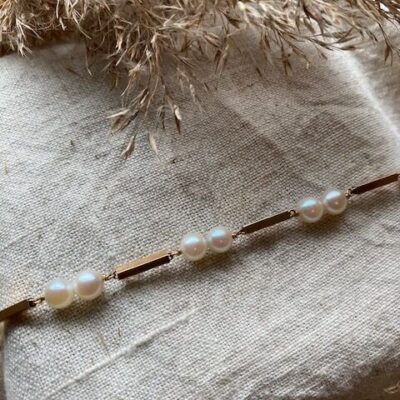 18K Vintage - Armband vita pärlor med stav