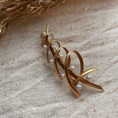 18K Vintage - Brosch med pärlor