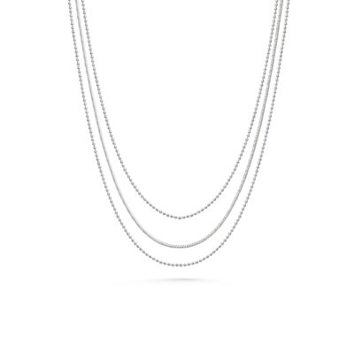 Silverhalsband- 3-radig mix kullänk/pansar