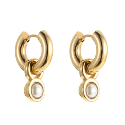 By Jolima - Stålörhänge Globe hoop pearl guld/silver