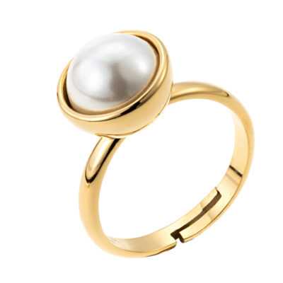 By Jolima- Stålring Globe stone pearl