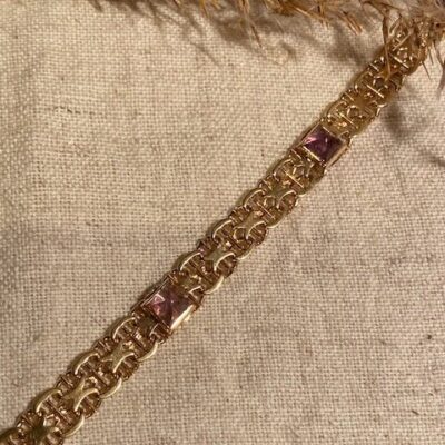 18K Vintage - Armband X-länk med ametist