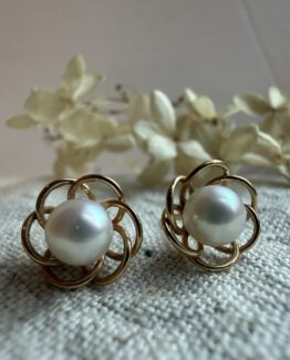 18K Vintage - Örhängen med pärla