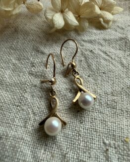 18K Vintage - Örhängen med pärla