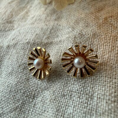 18K Vintage - Örhängen med pärla