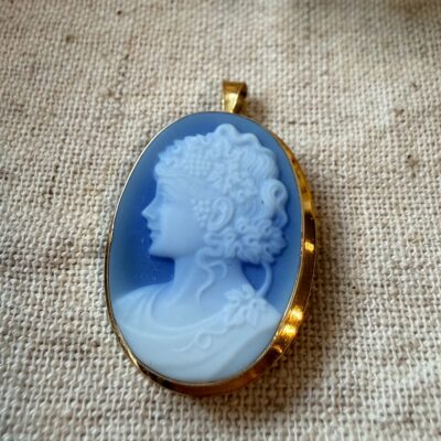 18K Vintage - Hängsmycke/Brosch blå Camé